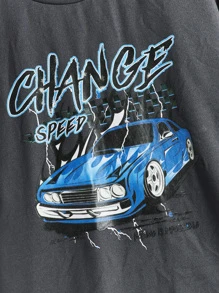 SHEIN 男孩汽車和字母圖案T恤和短褲