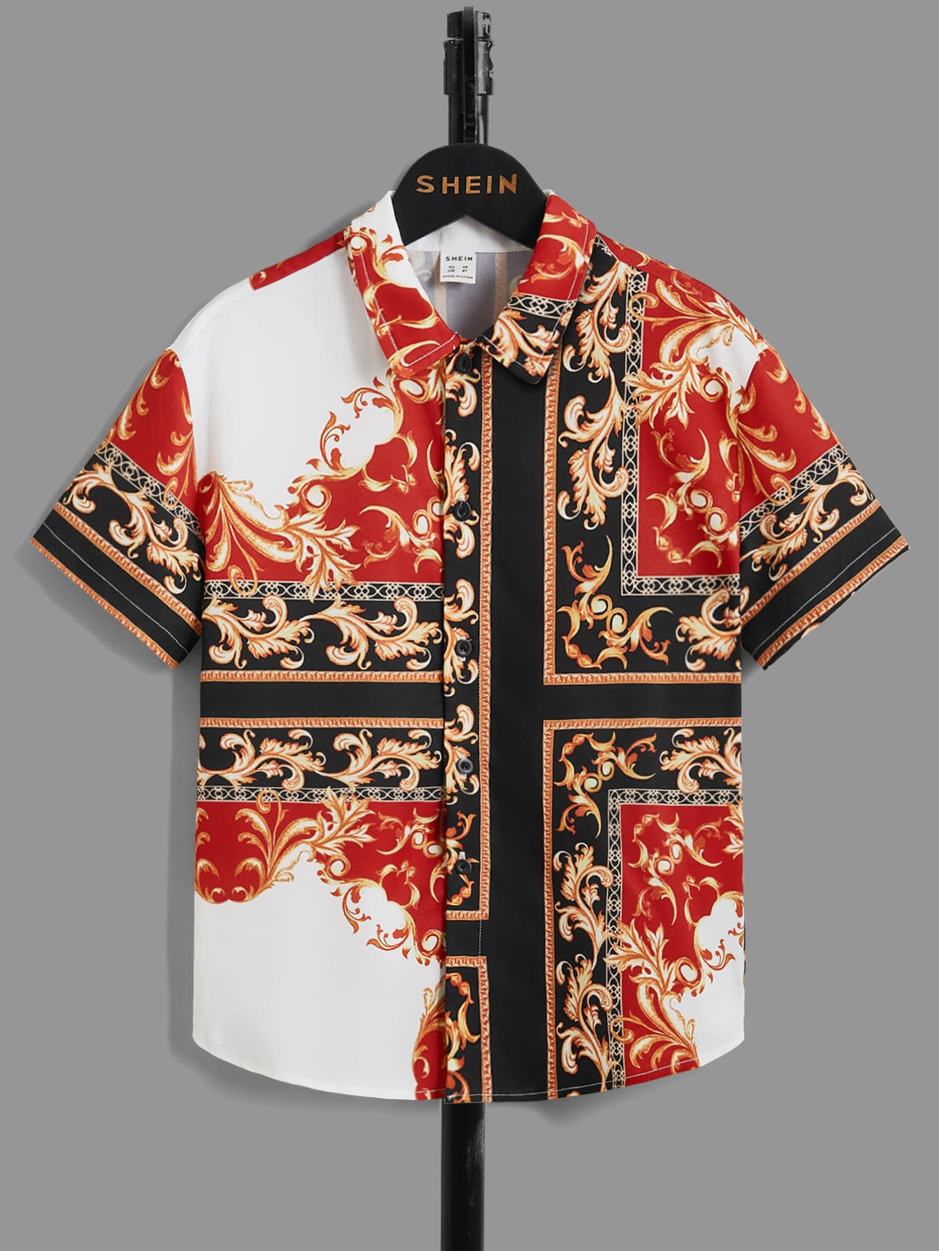 SHEIN 男孩巴洛克風格圖案襯衫