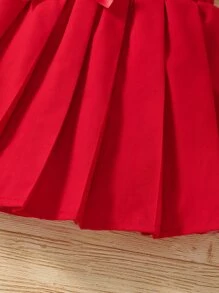 Camiseta Gráfica De Caricatura Para Niña Y Falda Plisada - Rojo - Ver 3