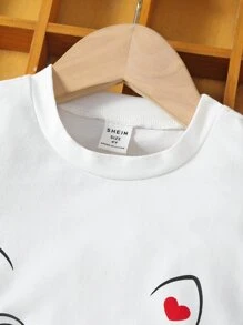 Camiseta Gráfica De Caricatura Para Niña Y Falda Plisada - Rojo - Ver 6