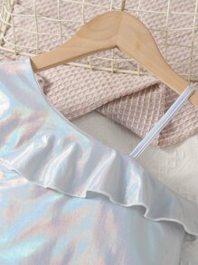 Đầm bé gái Bất đối xứng Xù màu trơn Buổi tiệc - trắng - Xem 3