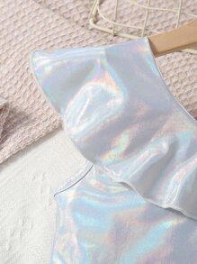 Đầm bé gái Bất đối xứng Xù màu trơn Buổi tiệc - trắng - Xem 4