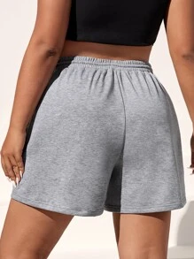 SHEIN EZwear Plus Butterfly Print Drawstring Waist Slant Pocket Shorts - Light Grey - View 5