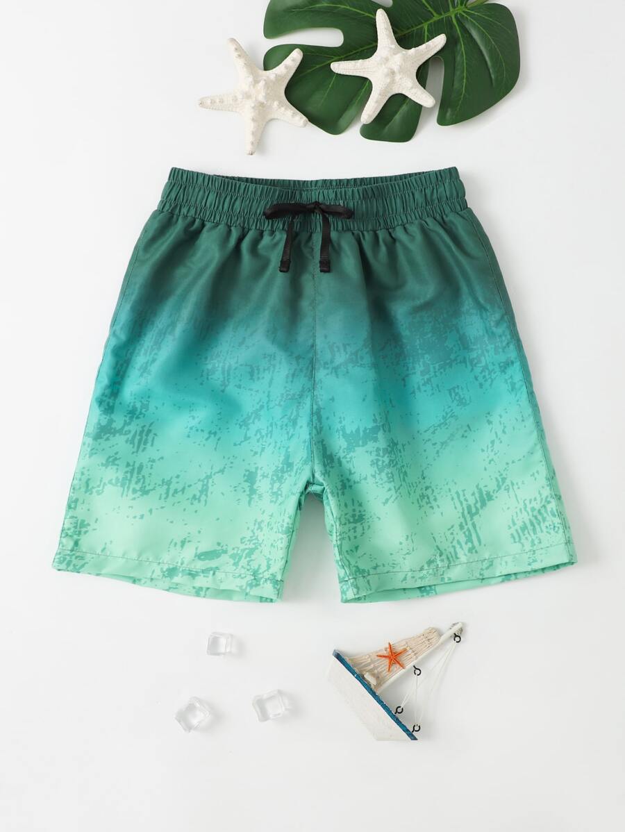 Tween Boy Ombre Print Drawstring Waist Swim Shorts Summer Holiday