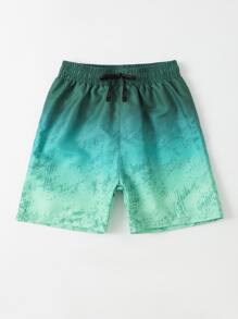 Tween Boy Ombre Print Drawstring Waist Swim Shorts Summer Holiday