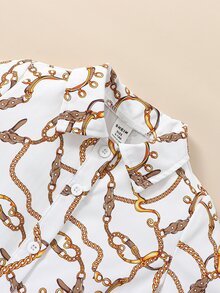 男嬰錬條圖案襯衫和短褲 - 白色 - 查看 7