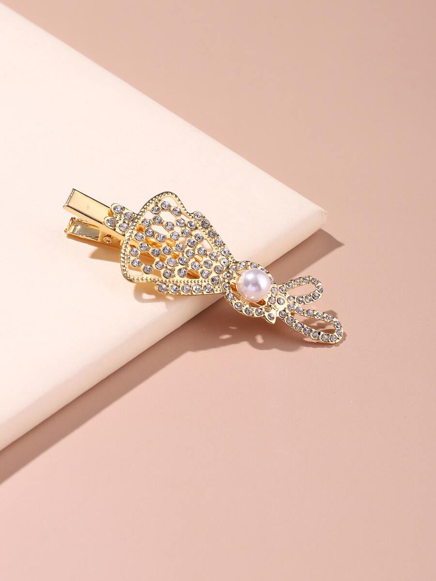 Pinza de pelo de cocodrilo con diseño de diamante de imitación y perla artificial - Multicolor - Ver 1