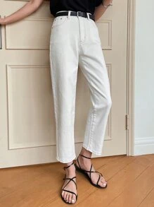 DAZY Solid Straight Leg Cropped Jeans - Beige - View 7