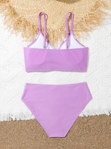 SHEIN Teen Girls Butterfly Print O-Ring Front Bikini Set Summer Beach - Purple - View 2