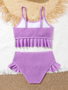 Conjunto de bikini con volantes arrugados para niña preadolescente, para playa de verano - Morado - Ver 2