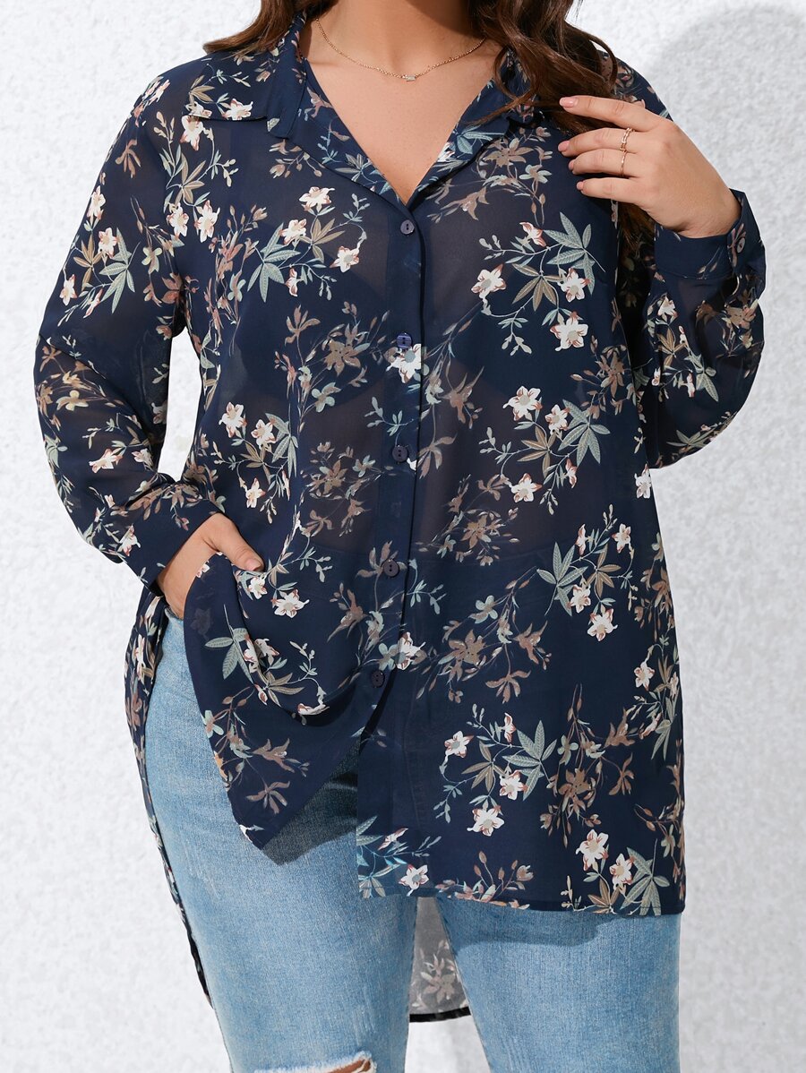EMERY ROSE Camisa con estampado floral con botón delantero - Multicolor - Ver 1