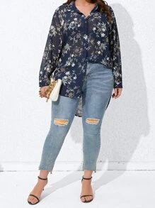 EMERY ROSE Camisa con estampado floral con botón delantero - Multicolor - Ver 6