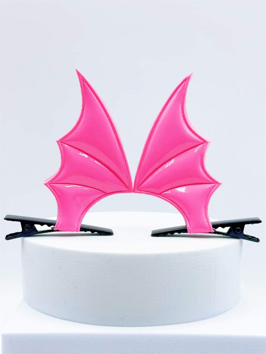 2pcs Bat Wing Decor Hair Clip - Hot Pink - View 1