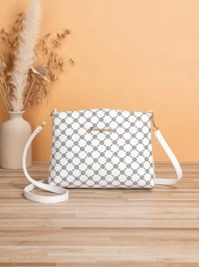Metal Decor Geometric Print Square Bag - White - View 1