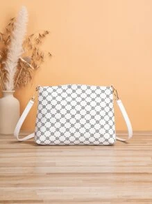 Metal Decor Geometric Print Square Bag - White - View 2