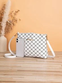 Metal Decor Geometric Print Square Bag - White - View 3