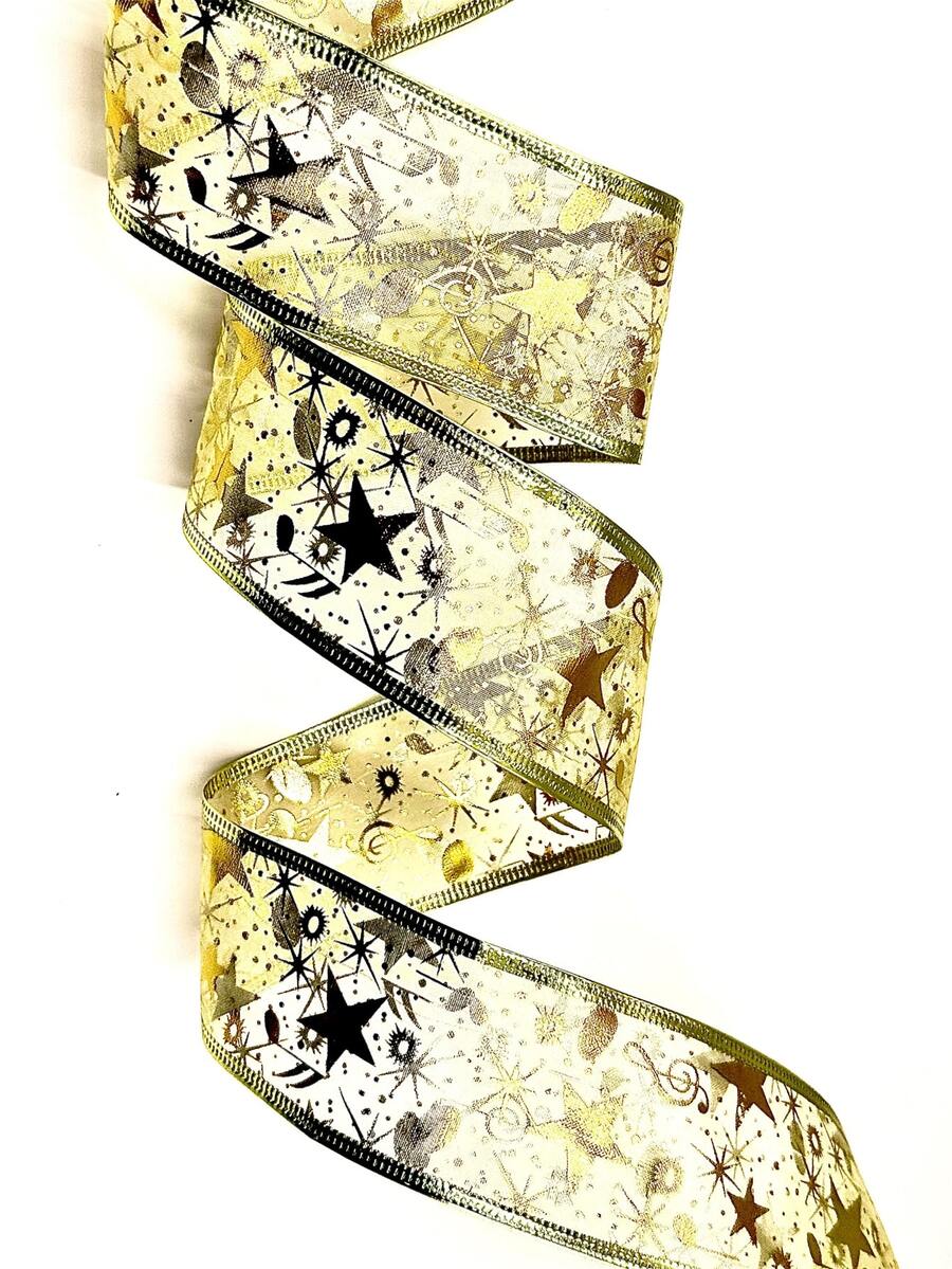 1 rollo poliéster regalo de color metálico con patrón de estrella cinta para de fiesta de cumpleaños - Multicolor - Ver 1