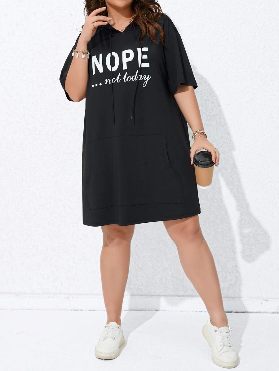 Calvaya Đầm Plus Size Dây kéo Túi Lá thư Giải trí - màu đen - Xem 1