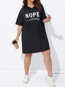 Calvaya Đầm Plus Size Dây kéo Túi Lá thư Giải trí - màu đen - Xem 4