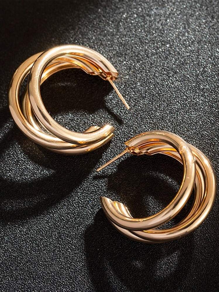 多層開口耳環 - 金黃色 - 查看 2