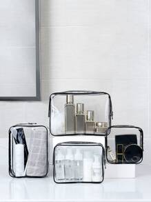 1pc PVC Travel Storage Bag, Simple Clear Travel Toiletry Bag For Toiletry, Makeup, Cosmetics Storage,Boho Vibes,For Holiday Beach, Bathroom Collection, Bedroom Collection, Large Capacity - Multicolor - View 1