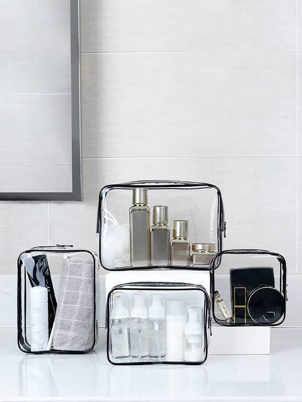 1pc PVC Travel Storage Bag, Simple Clear Travel Toiletry Bag For Toiletry, Makeup, Cosmetics Storage,Boho Vibes,For Holiday Beach, Bathroom Collection, Bedroom Collection, Large Capacity