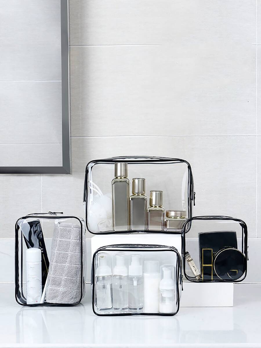 1pc PVC Travel Storage Bag, Simple Clear Travel Toiletry Bag For Toiletry, Makeup, Cosmetics Storage,Boho Vibes,For Holiday Beach, Bathroom Collection, Bedroom Collection, Large Capacity - Multicolor - View 1