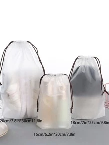 3入組抽繩簡約透明便攜衣服收納袋適用於旅行 - 無色 - 查看 2