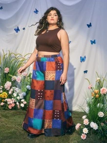 ROMWE Hippie Pantalones de pierna ancha con estampado de retazo - Multicolor - Ver 6