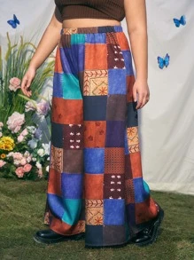 ROMWE Hippie Pantalones de pierna ancha con estampado de retazo - Multicolor - Ver 7