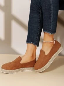 女士編織平底仿麂皮一腳蹬度假平底樂福鞋 - 棕色 - 查看 2