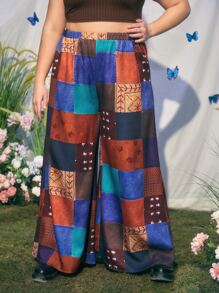 ROMWE Hippie Pantalones de pierna ancha con estampado de retazo - Multicolor - Ver 9