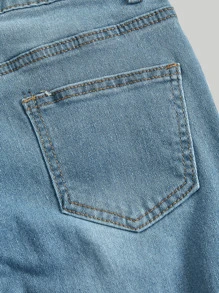 SHEIN Teen Girls Ripped Flare Leg Jeans - Light Wash - View 4