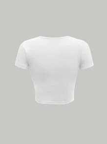 SHEIN MOD Chữ & Bướm Đã vá Mùa hè NỮ Dễ thương Áo thun - trắng - Xem 2