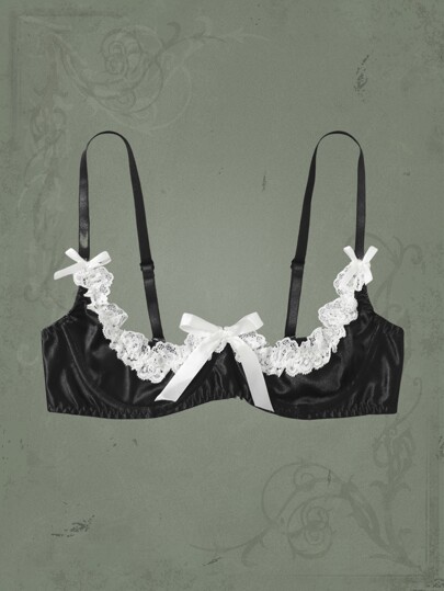 Goth Sujetador con encaje en contraste con diseño de lazo