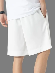 Manfinity Hypemode Men's Loose Fit Shorts With Letter Patching & Drawstring Waistband - White - View 2