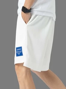 Manfinity Hypemode Men's Loose Fit Shorts With Letter Patching & Drawstring Waistband - White - View 3