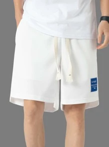 Manfinity Hypemode Men's Loose Fit Shorts With Letter Patching & Drawstring Waistband - White - View 4