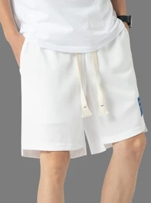 Manfinity Hypemode Men's Loose Fit Shorts With Letter Patching & Drawstring Waistband - White - View 5