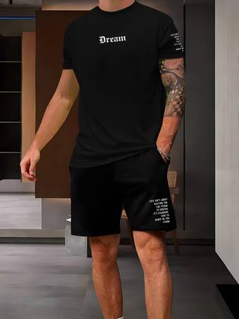 Homme graphique de slogan T-shirt & à cordon Short