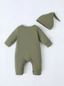 SHEIN Playful Pals 男婴童華夫格編織連身褲 - 軍綠色 - 查看 2