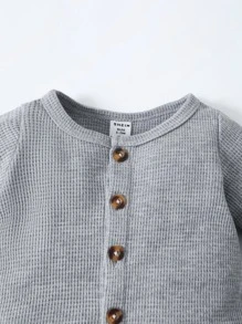 SHEIN Playful Pals 男婴童華夫格編織連身褲 - 灰色 - 查看 4