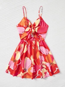 SHEIN VCAY Floral Print Twist Front Cami Dress - Multicolor - View 2