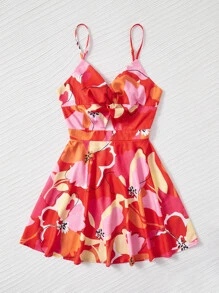SHEIN VCAY Floral Print Twist Front Cami Dress - Multicolor - View 3
