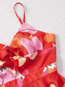 SHEIN VCAY Floral Print Twist Front Cami Dress - Multicolor - View 5