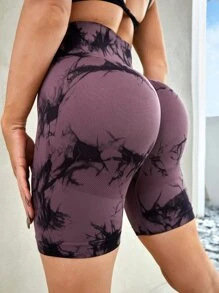 Core Rhythm 扎染宽腰运动短裤女士运动短裤、健身短裤、骑行短裤 - 彩色 - 查看 1