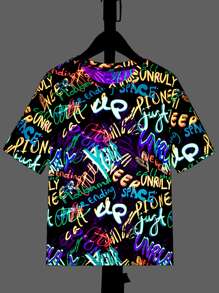 SHEIN Boys Reflective Letter Graphic Tee - Multicolor - View 1