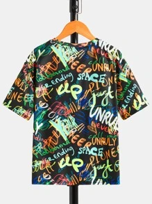 SHEIN Boys Reflective Letter Graphic Tee - Multicolor - View 2