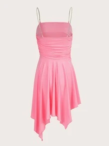 SHEIN ICON Vestido de tirantes con cadena con tira fruncido bajo asimétrico - Rosa - Ver 2