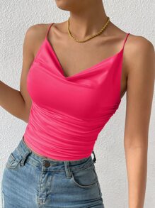 SHEIN BAE Top de tirantes crop con fruncido delantero fruncido - Rosa Fucsia - Ver 1